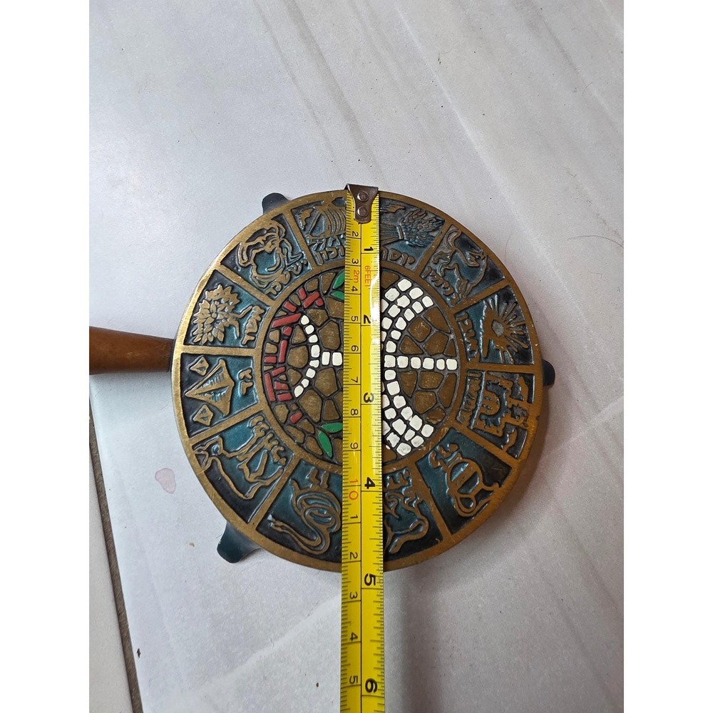Vintage Israel Brass Cast Iron Trivet 12‎ Tribes of Israel Menorah Wooden  A5 - Picture 12 of 15